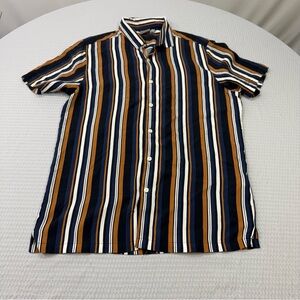 ASOS Short Sleeve Striped Button-Down Shirt - Navy, Brown & White